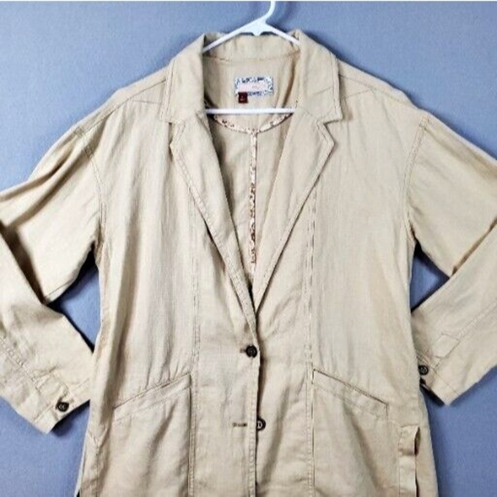 Pilcro Anthropologie Women's Size Small Blazer Long Line Boxy Linen Blend Jacket - Picture 2 of 11